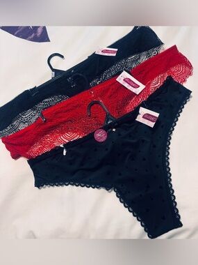 Carisma 3X Sexy Lace and Heart Thong Panties Underwear Trio